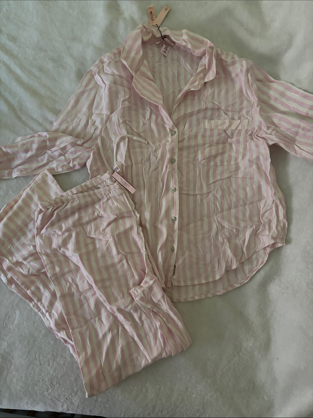 Victoria's Secret Pink & White Striped Pajama Set - Button-Up Top & Pants